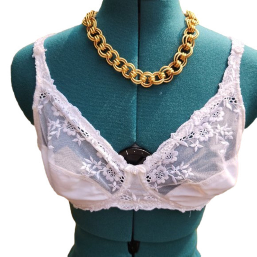 378. Janine Robin Lingerie White Floral Lace Bra |34D